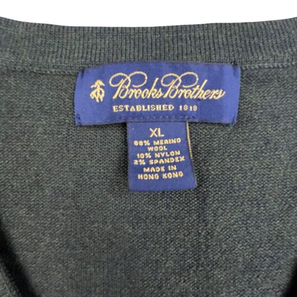 Brooks Brothers Sweater Men’s XL Green V-Neck Merino Wool Blend Vintage - Picture 3 of 7